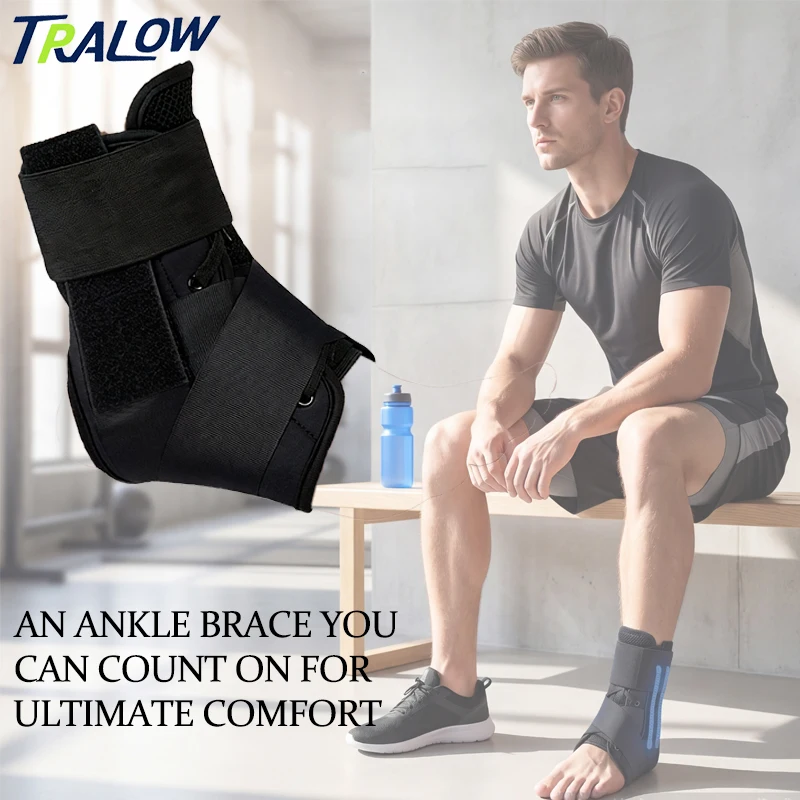 

TRALOW Adjustable Compression Ankle Brace Breathable Ankle Support Wrap for Men Women Run Hike Sports Anti-Sprain Protection
