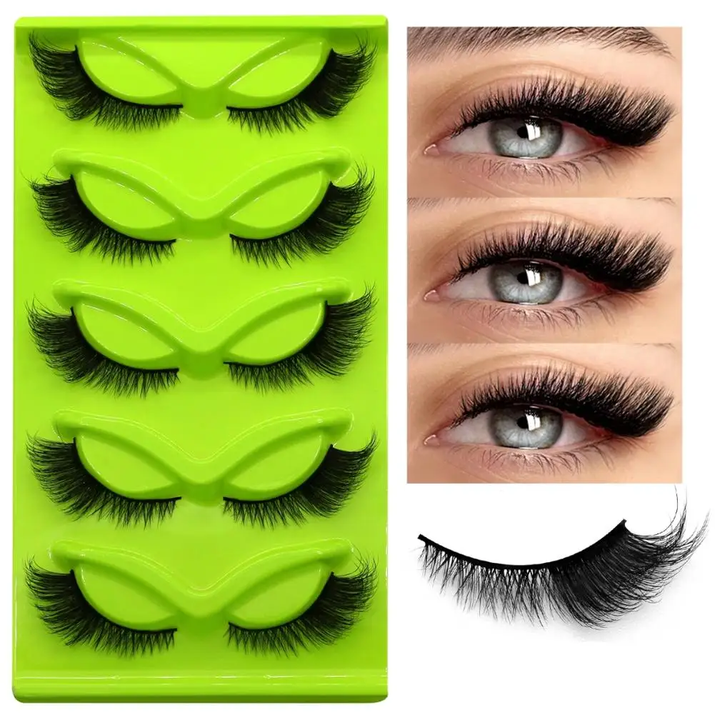 5 Pairs Fox Eye Long False Eyelashes Voluminous Cat Eye Lashes with Crisscross Design Thick Curled  Effect Small Clusters Cross