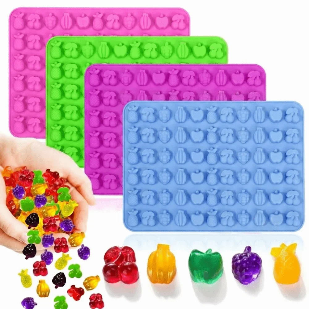 66 Cells Gummy Molds Trays Fruit Shapes Cherries Shape Chocolate Molds DIY Heat-Resistant Pudding Mould Gummies Making