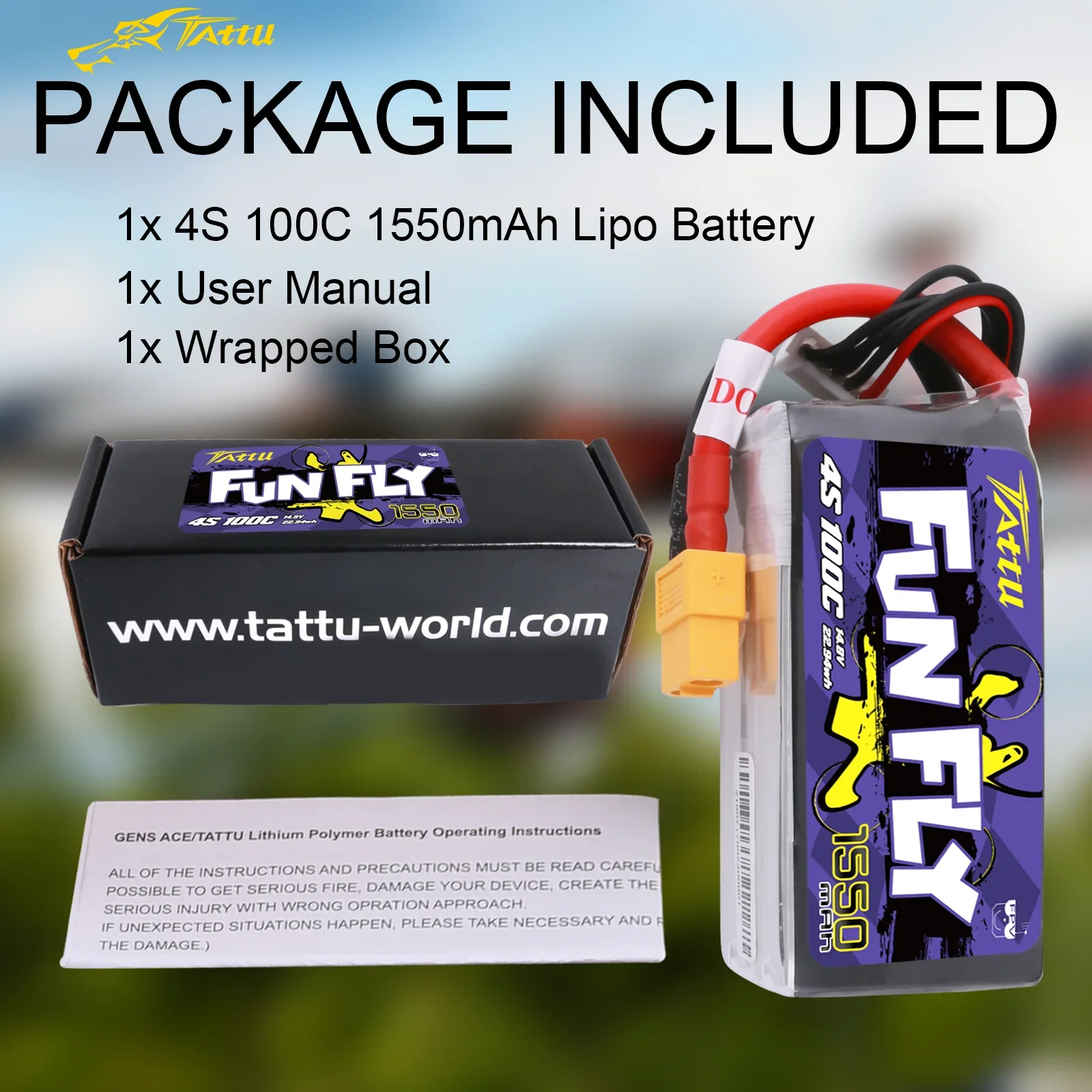 Tattu FunFly 100C 1550mAh 14.8V Lipo 4S Battery XT60 Connector for FPV Frame Practice 250 230 210 180 Size Racing Drone