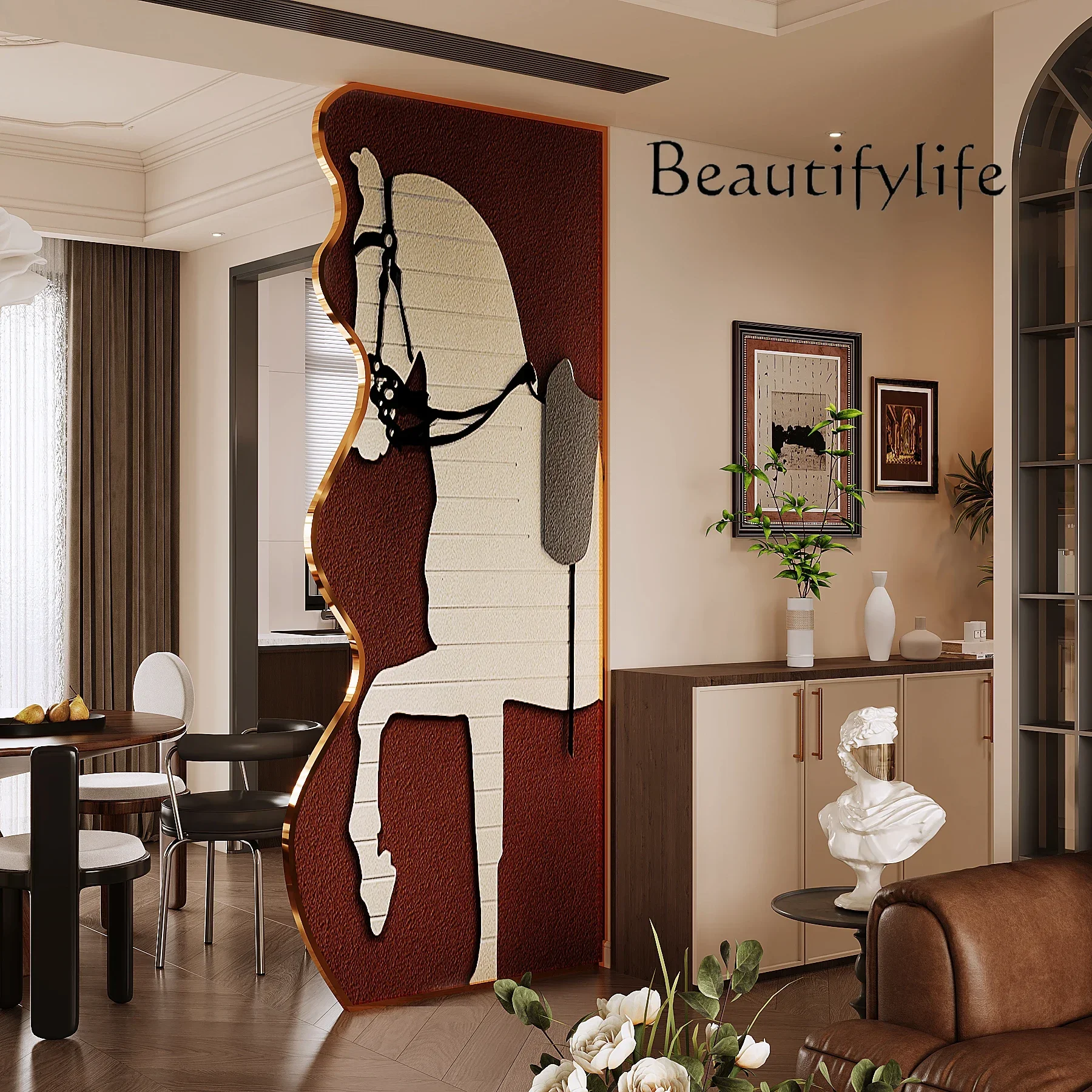 Tt Chinese Stainless Steel Screen Partition Living Room Entrance Block Decorative Zen Tea Room Screen Customization