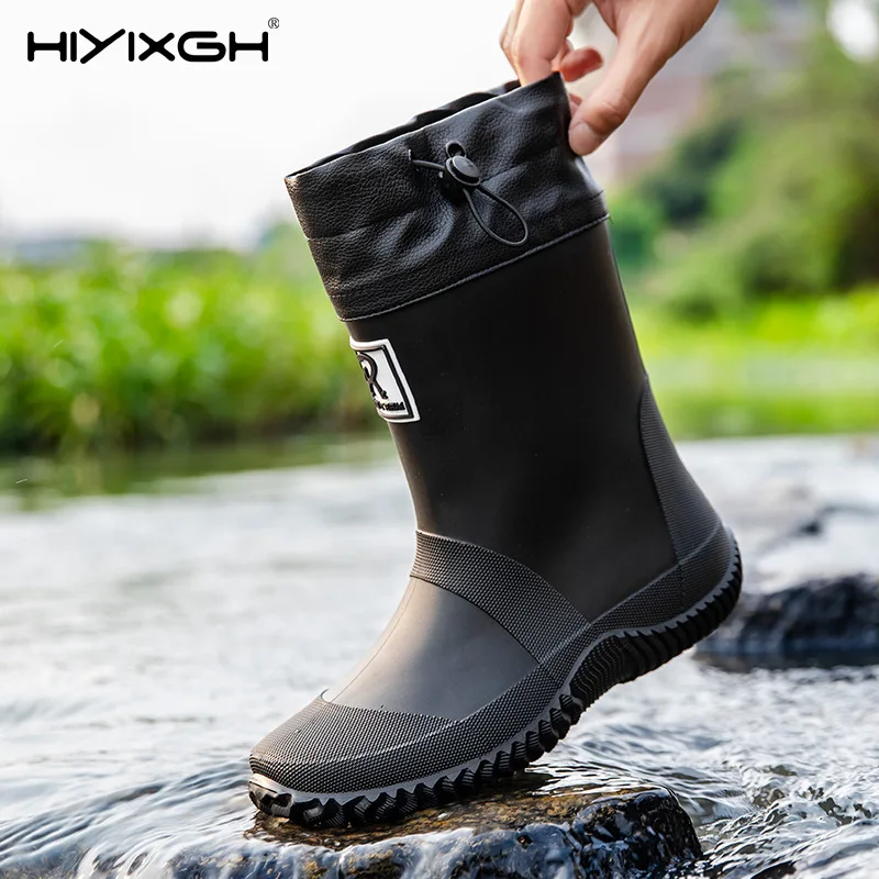 Men's Women High-End Rain Boots Closed Rainproof and Waterproof Mid Calf Length Non-Slip Drawstring Rubber Boots Big Size 36-51 view 5