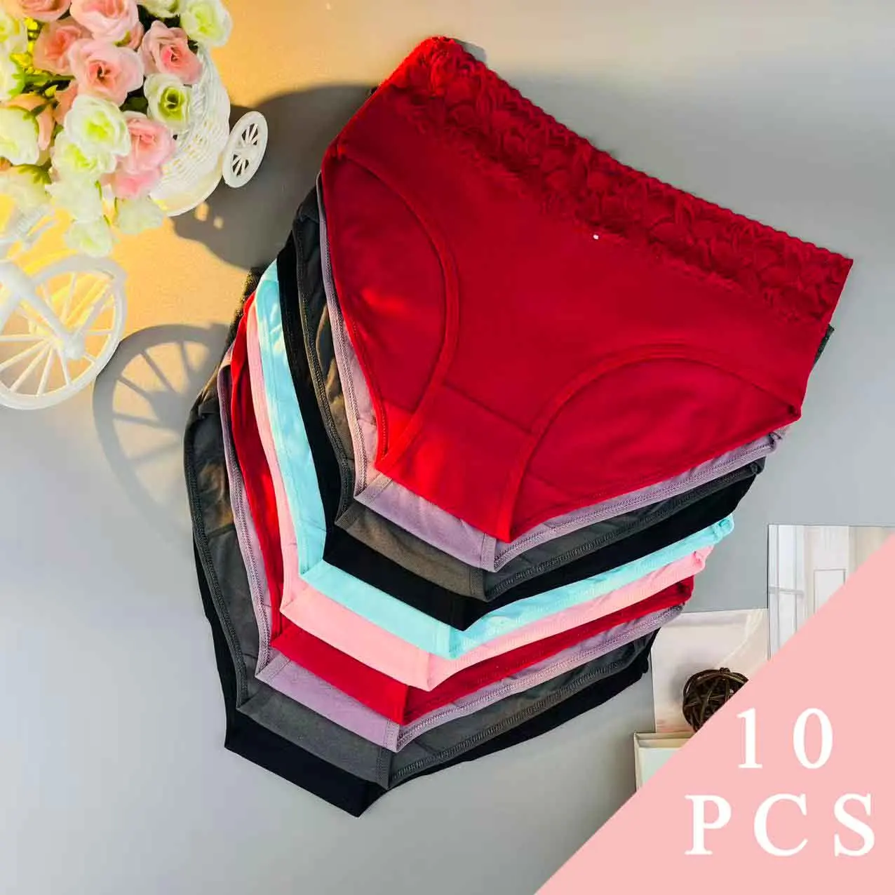 

10PCS [LADY Panty] high-waisted panties with body-shaping design, breathable underwear for women, plus-size solid color lingerie