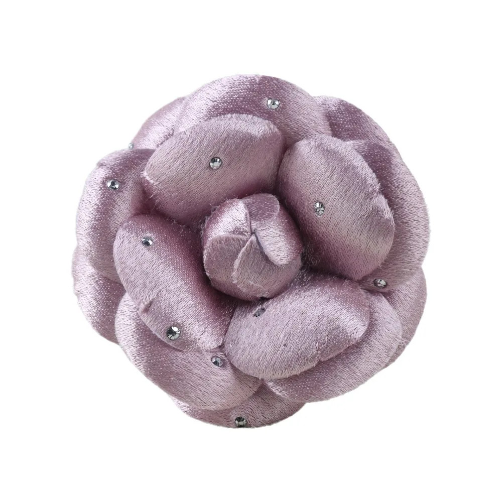 Satin Camellia Flower Embellishment Rhinestone Accents Handmade Satin Flower Ornament 6CM Soft Bag Embellishing Accessory Making