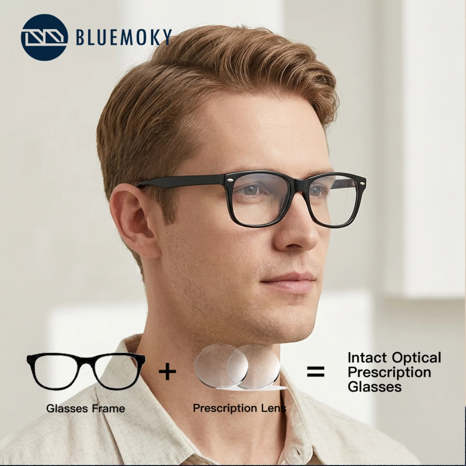 

BLUEMOKY Acetate Square Prescription Photochromic Glasses for Men Anti Blue Light Eyeglasses for Man Optical Amarillo