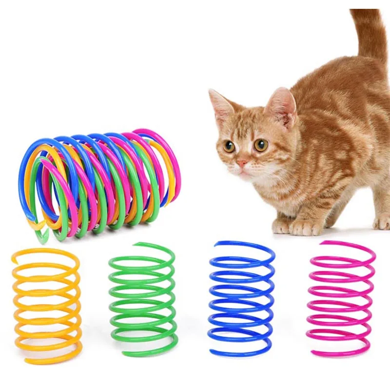 Cat Colorful Spring Toy Creative Plastic Flexible Cat Coil Toy Cat Interactive Toy Funny Toy Pet Favor Toy Pet Product 4PCS