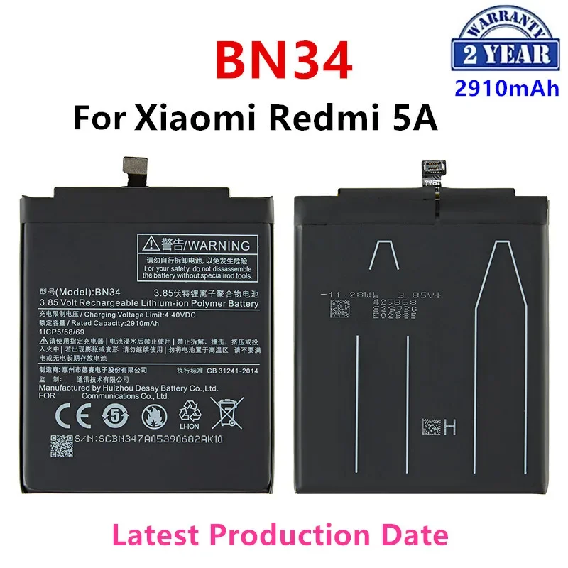 100% Orginal BN34 3000mAh Battery For Xiaomi Redmi 5A 5.0" BN34 High Quality Phone Replacement Batteries