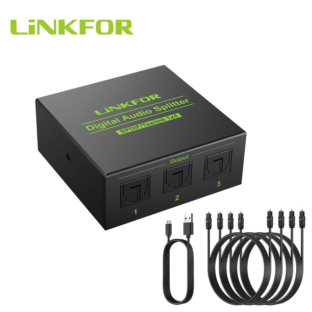 LiNKFOR 1 In 4 Out SPDIF Toslink Optical Digital Audio Splitter 1x4 Unterstützung LPCM 2,0 DTS Dolby-AC3 mit optische Kabel Für HDTV