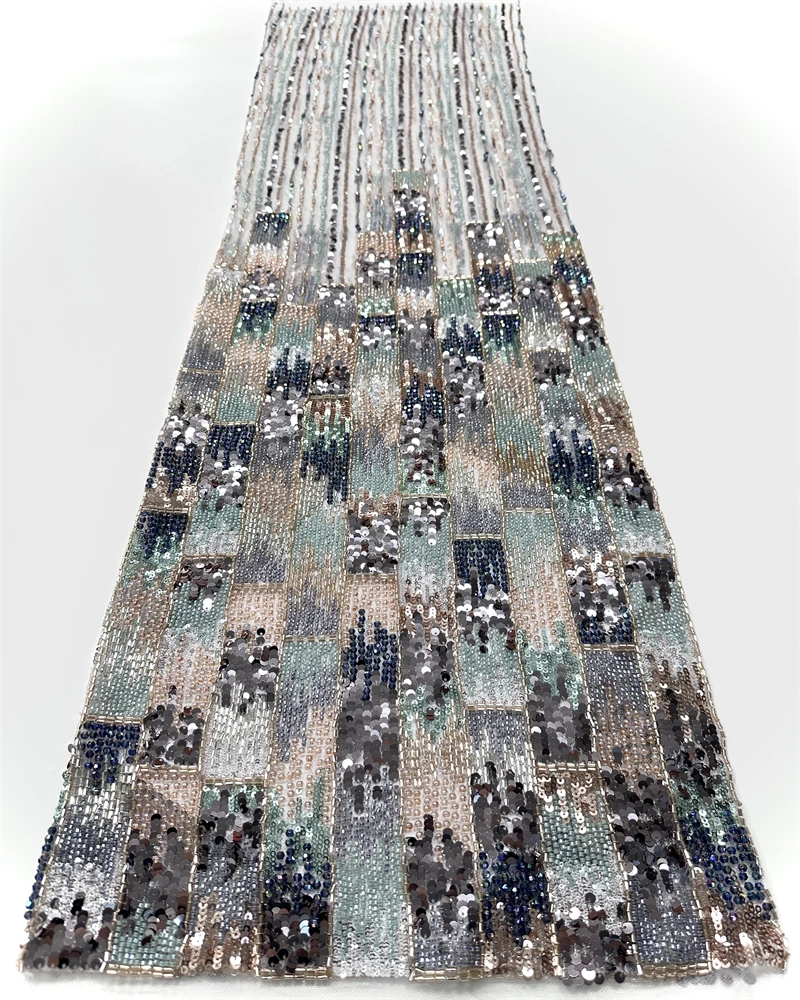 Luxury Sequin Beaded African Mesh Lace Fabric 5 Yards Tulle for Wedding Dresses Embroidery Sewing Nigerian Style