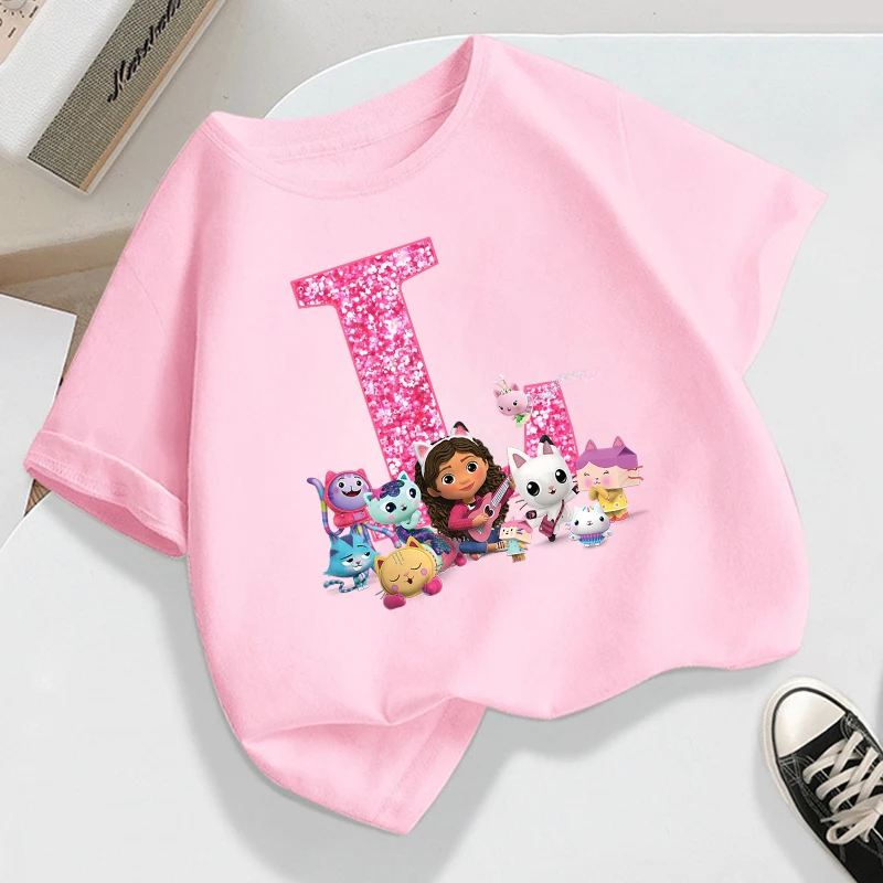 New Gabby Dollhouses T-shirts for Children Cute Cartoon Letter Printed Kids Tops Baby Cotton Short Sleeves 2024 Girl Clothes