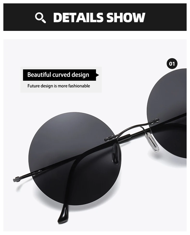 BOYSEEN Gafas de sol circulares sin marco polarizadas ultraligeras para hombres y mujeres gafas de sol circulares para conducir modernas y de moda