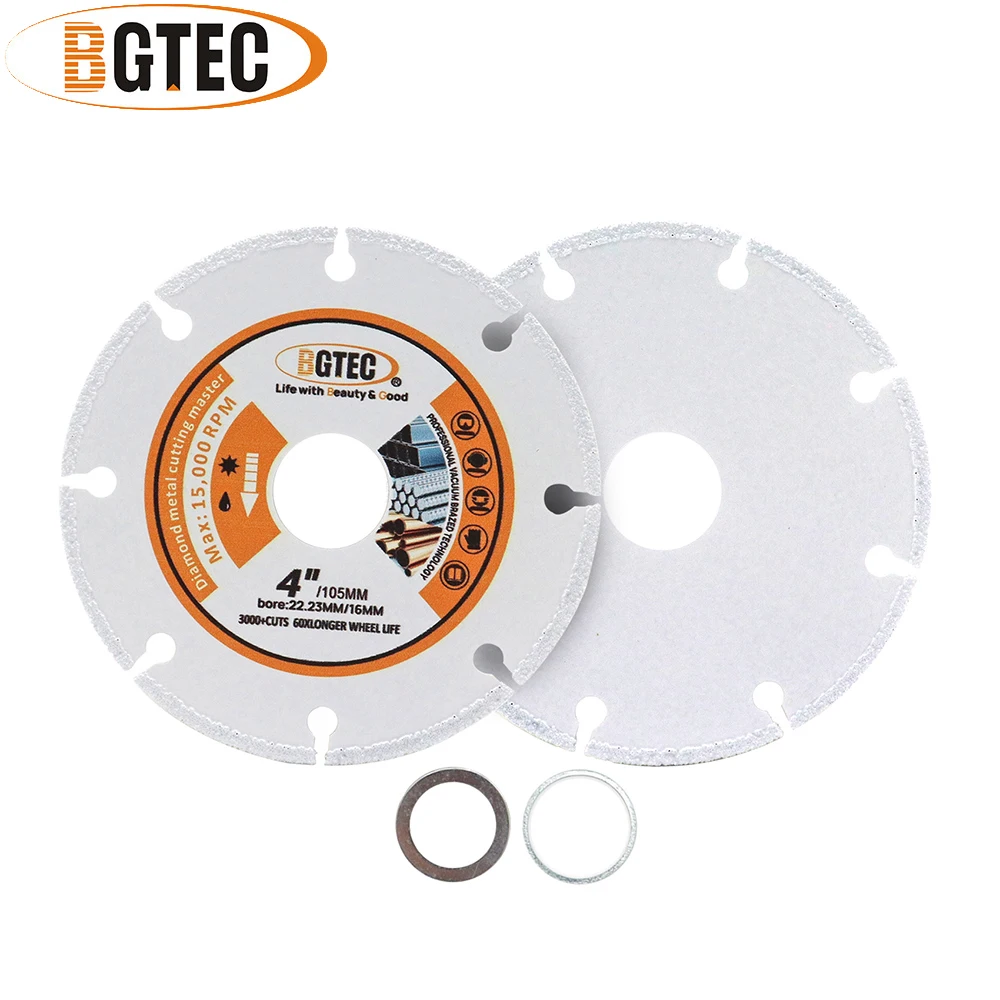 BGTEC 4/4.5/5 Inch Cutting Metal Disc Cut Rebar Steel Pipe Iron Fixture Bore22.23mm Vacuum Brazed Saw Blade Dia105/115/125mm