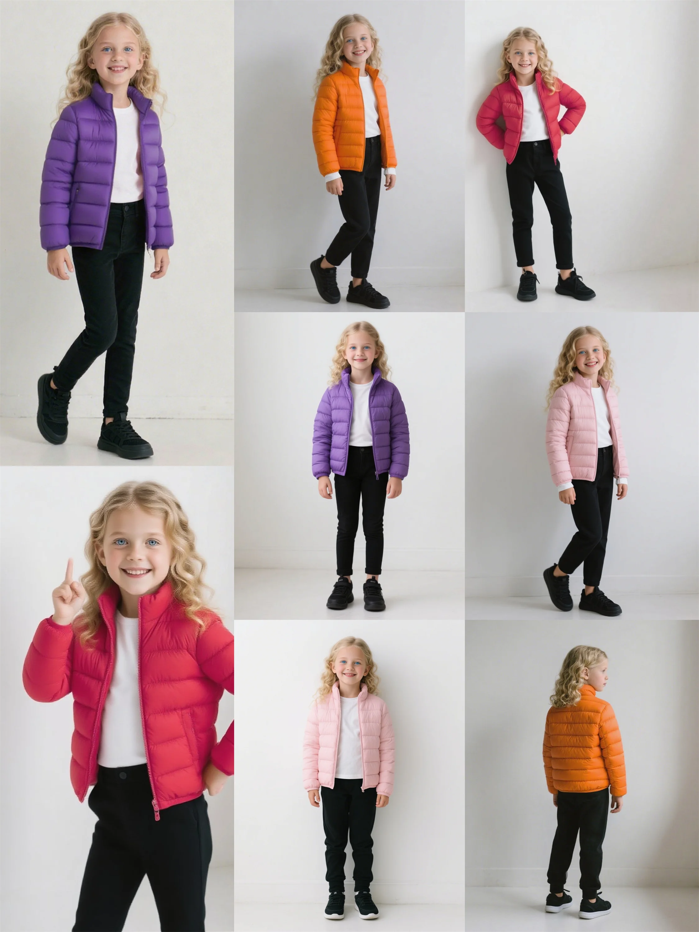 

New autumn and winter collection for girls aged 3-15, lightweight, ultra soft, solid color stand up collar fashion cotton jacket