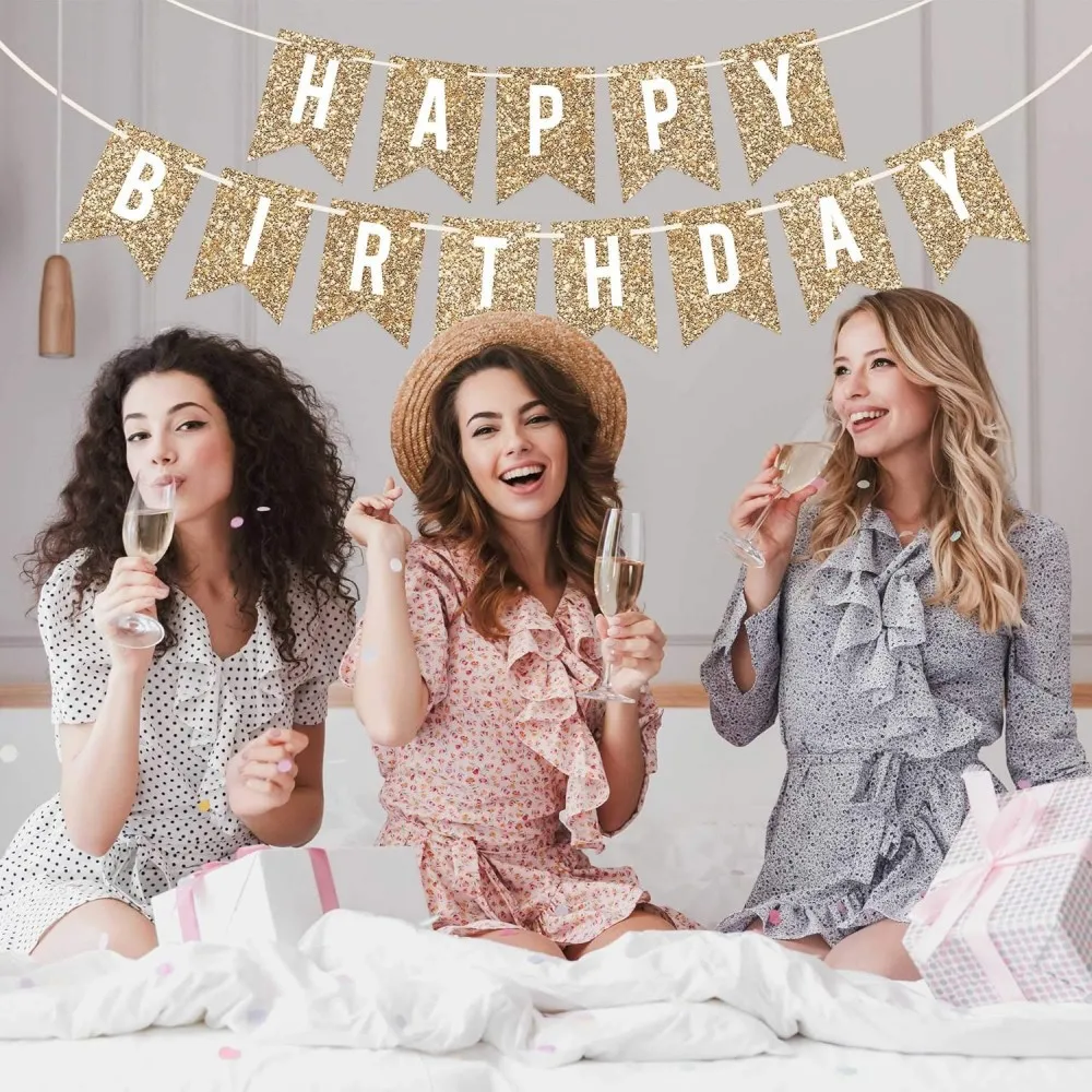 Golden Rose Gold Happy Birthday Banner Happy Birthday Party Decoration Supplies