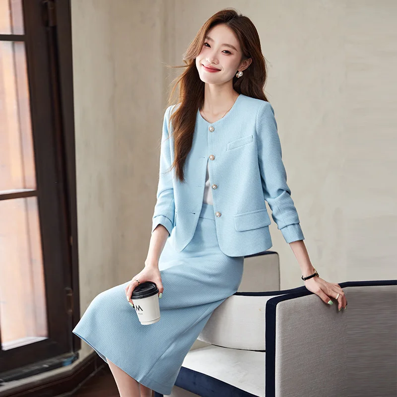 Elegant Chic Style Suit Skirt Set for Women 2024 Autumn/Winter New Minimalist Single-breasted Long-sleeve Blazer High Quality