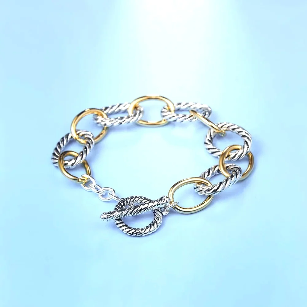 Two Tone Twisted Cable Link Chain Bracelet Fashion Designer Inspired Twisted Wire Jewelry for Women Valentine Gift