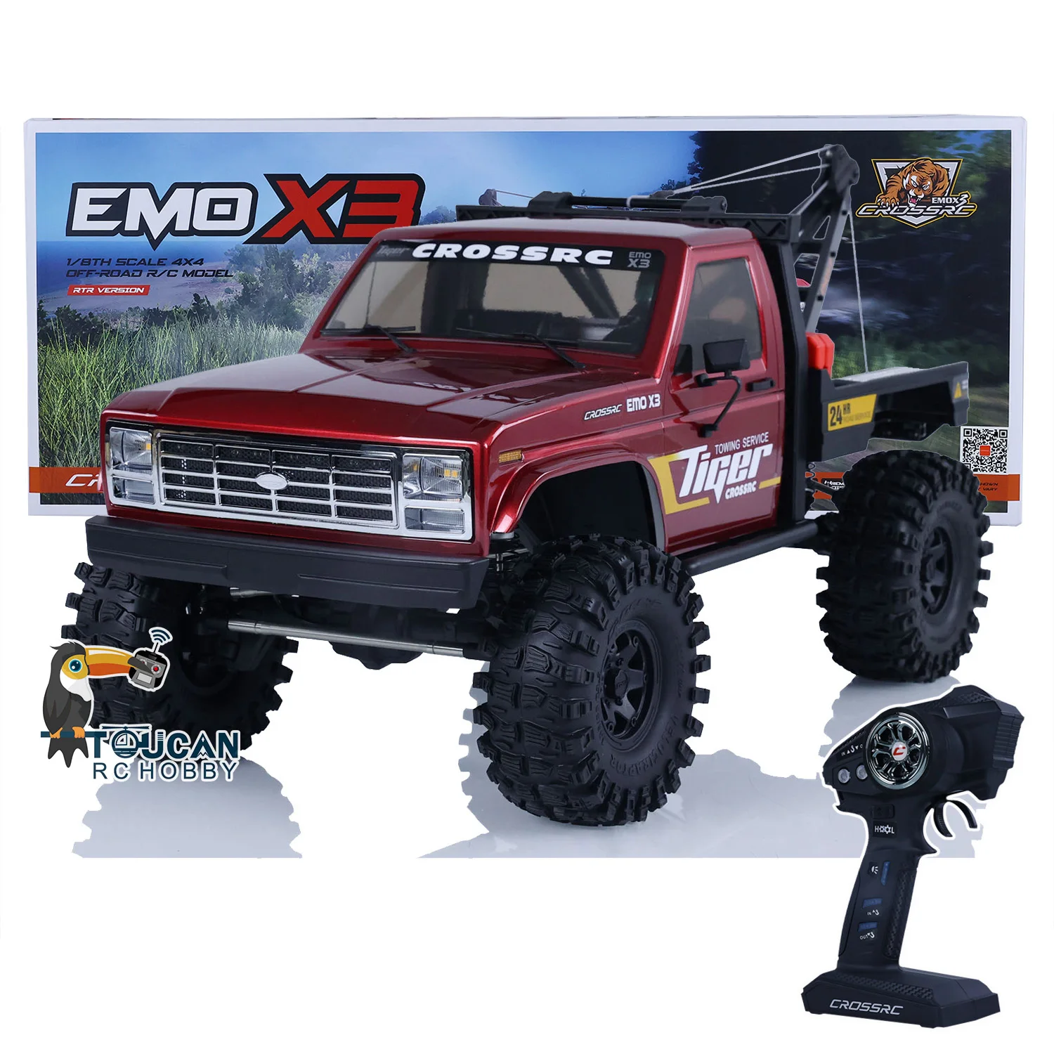 CORSSRC 1/8 4WD 4x4 RC Rescue Towing Car Radio Control Crawler Cars EMO X3 Painted Finished Light Two-speed Vehicle Model Toys