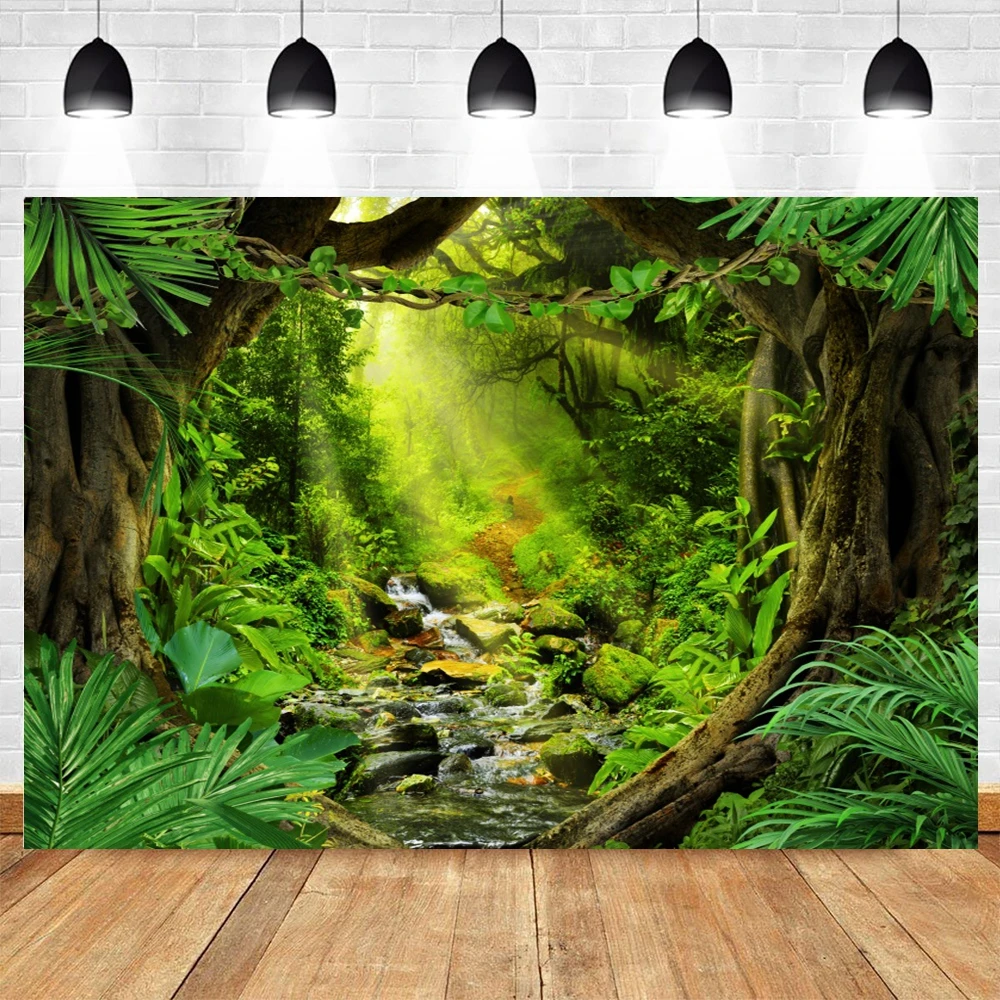 Tropical Forest Backdrop for Photography Spring Jungle Rainforest Adventure Camping Birthday Party Photo Background Photo Studio