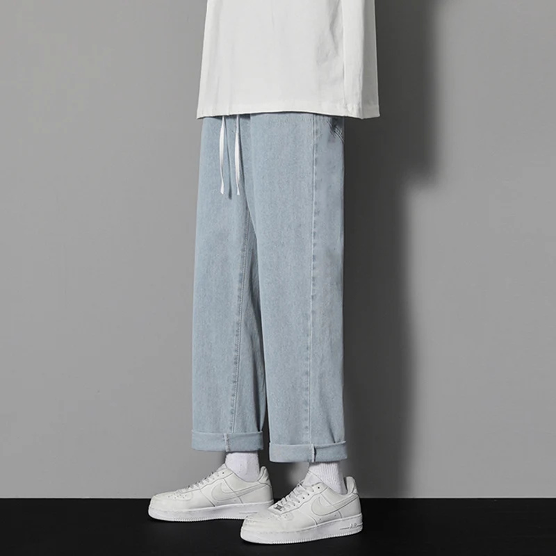 

Trendy Boys Jeans Elastic Waist Wide Leg Pants Spring Autumn Casual Sports orts Straight Loose Fit Youth ular Sle
