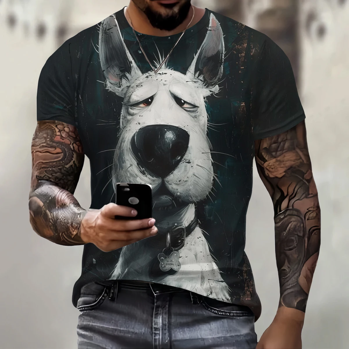 Trend 3d Worried Dog Tees Tops Men's T-Shirt  Fashion Men Animal Pattern T Shirt Oversized Streetwear O-Neck Fashion Clothes