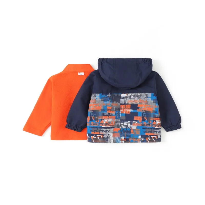 PatPat PatPat Girls' Orange 3-in-1 Waterproof Jacket with Removable Fleece Jacket - Stylish Outerwear for Kids