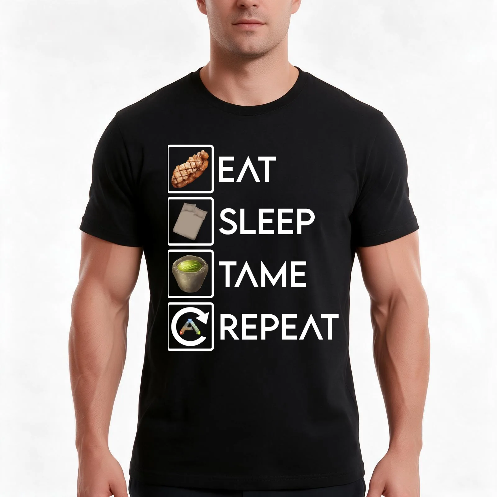More Then Awesome Eat Sleep Tame Repeat Ark Survival Evolved Graphic For Fan T-Shirt Summer Casual Cotton Tee Unisex Men Women