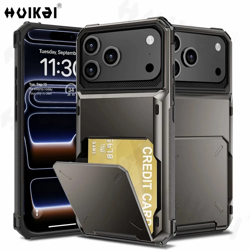 Kartenhalter-Hülle für iPhone 17 Pro Max 17 Air 16 Pro Max 14 13 12 Robuste Brieftasche mit Verstecktem Klappschlitz Schützende Hartschalen-Rückabdeckung