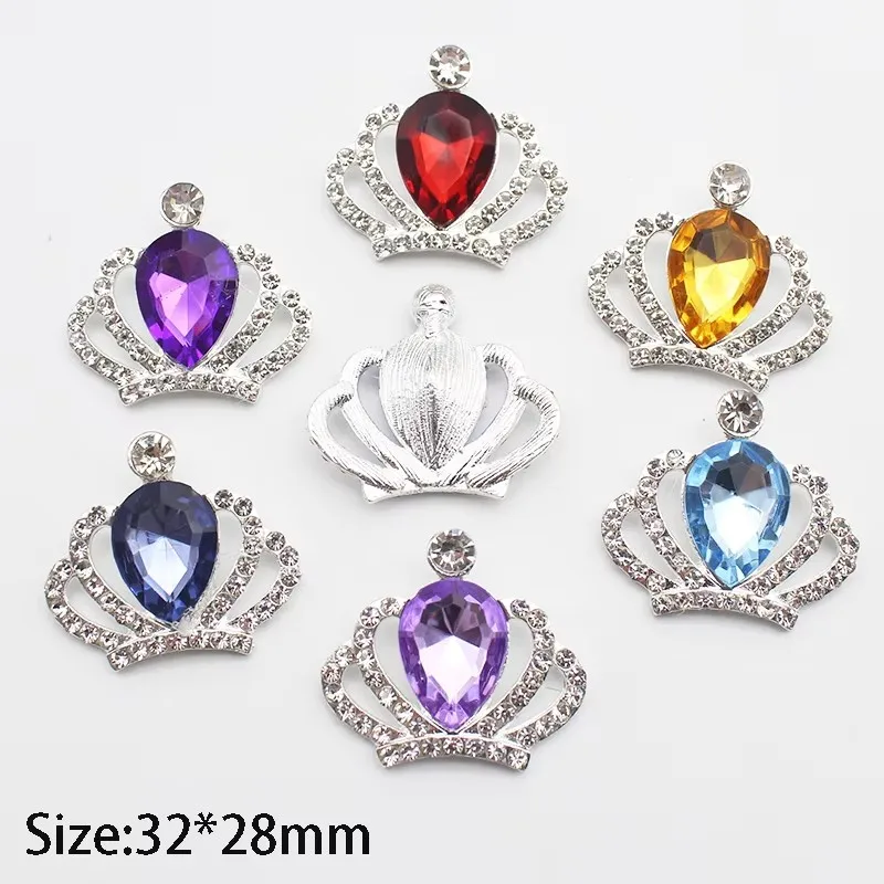 10 pcs Alloy Rhinestone Crown Silver Acrylic Flat Accessories DIY Handmade Clothing Romantic Wedding Decoration