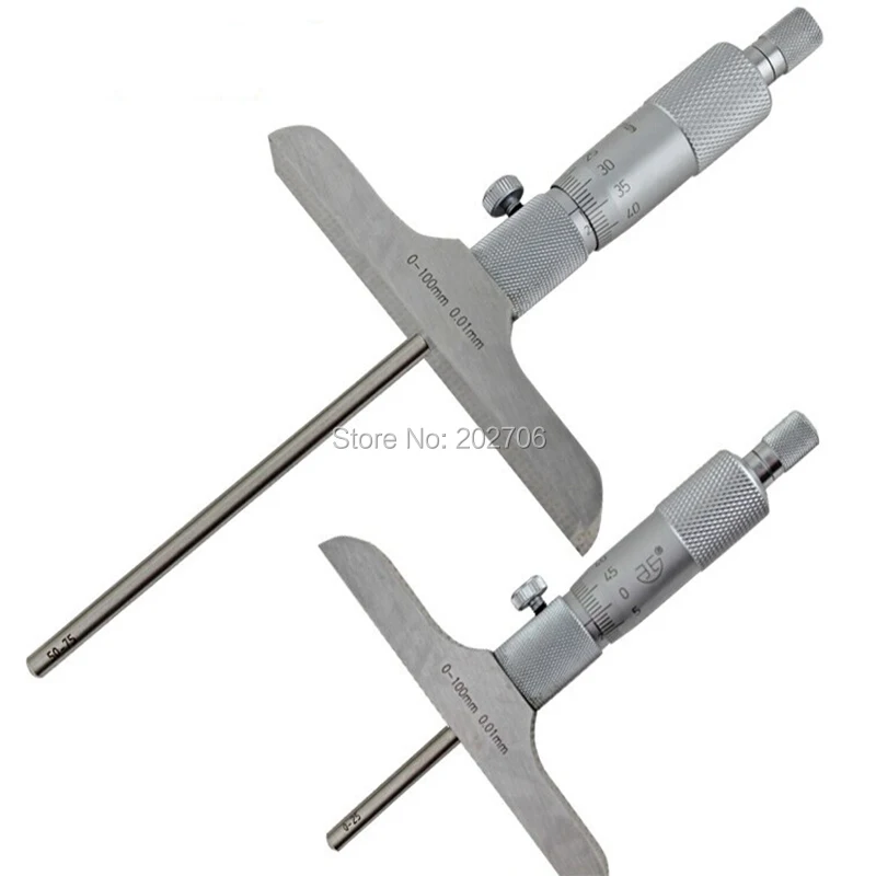 0-100mm Depth Micrometer 100mm 0.01mm Depth Micrometer Gauge With 4 Rods Measurement Caliper Tool