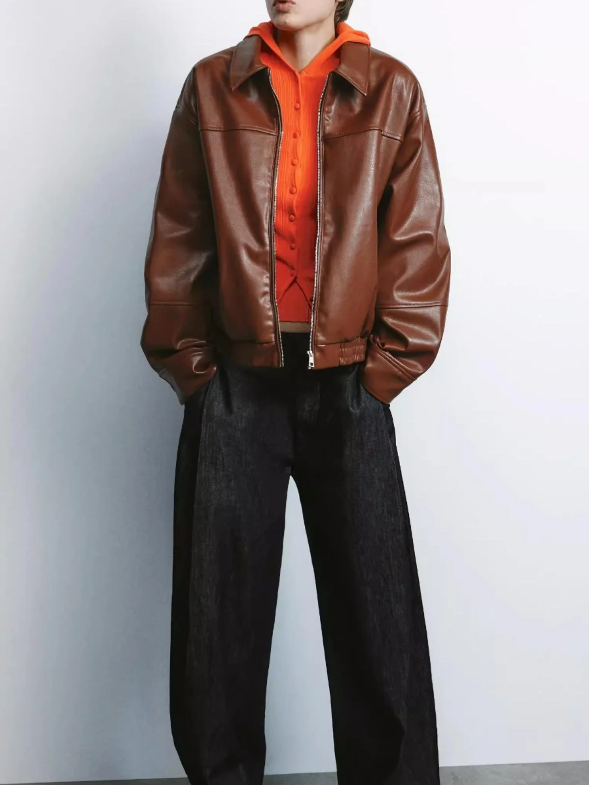 Primavera 2025 Prendas de abrigo Faion Pilot Jaet para mujer, ajuste holgado, simulación de cuero, alta calidad, recién llegado, viaje, cremallera Sle...