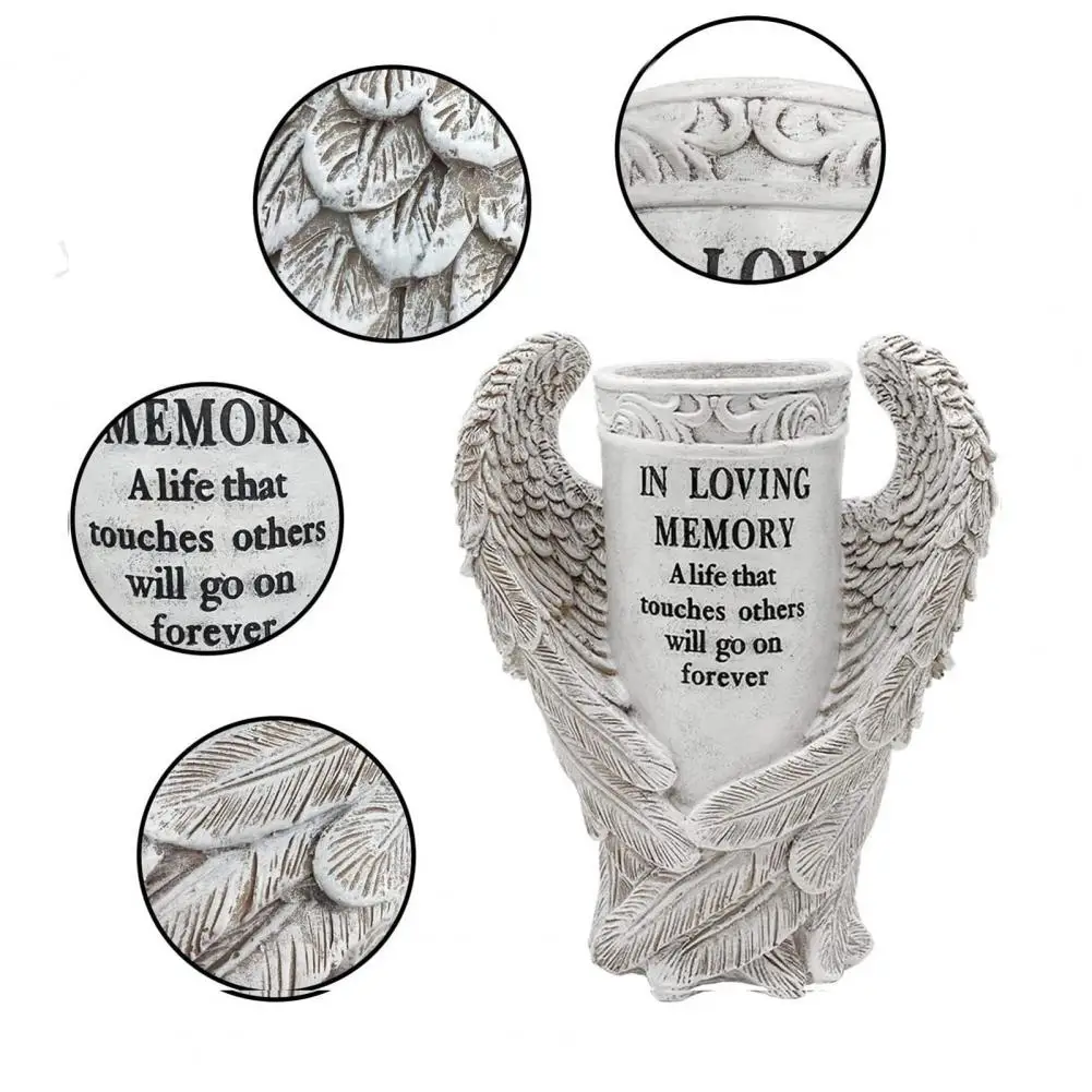 Cemetery Vase Angel Wing Memorial Vase with Spike And Drainage Hole Resin Bouquet Flower Holder for Tomb Headstone Decoration