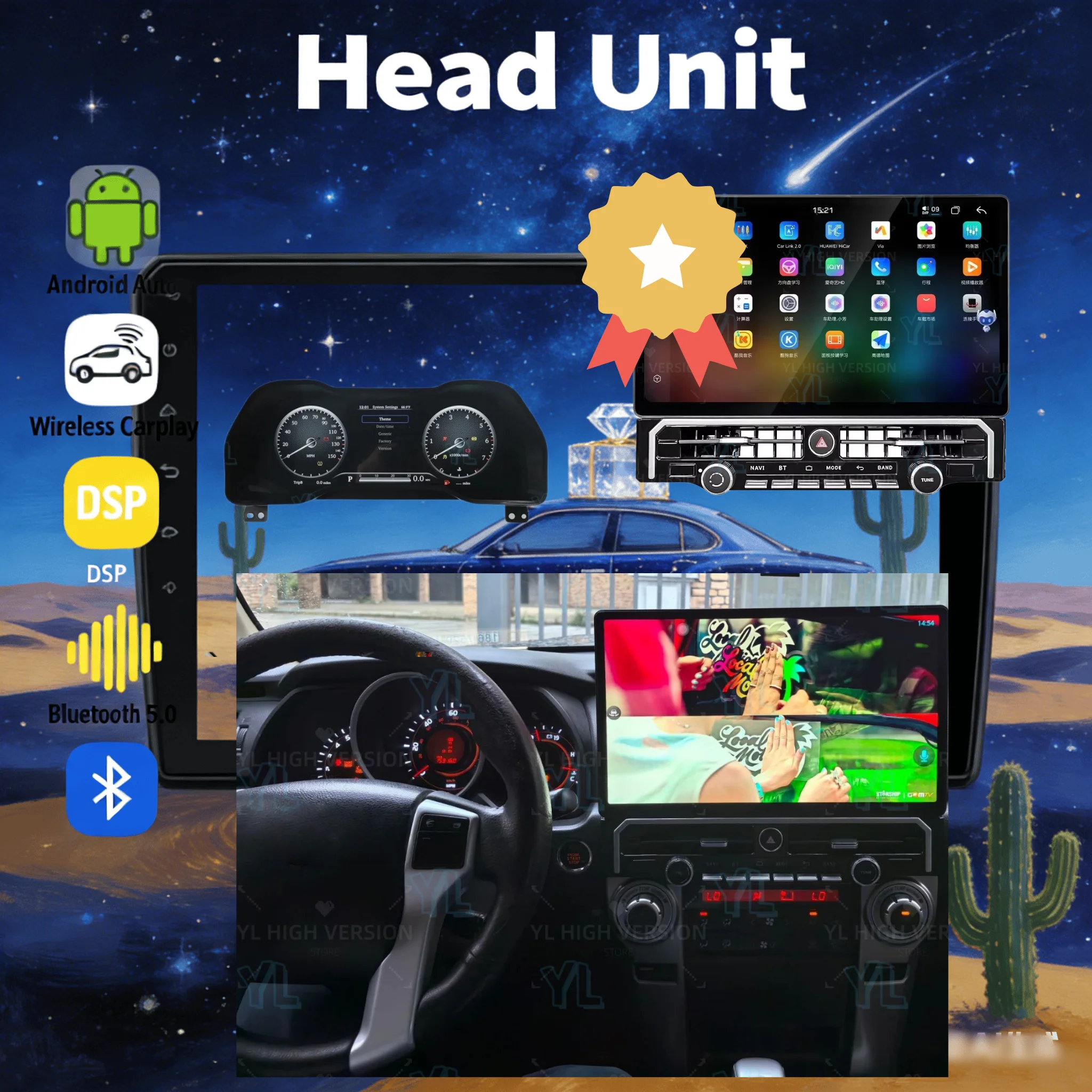 

15,6-дюймовый автомобильный радиоприемник с Android 13, GPS-навигацией, CarPlay, DSP, сенсорным экраном, мультимедиа, Bluetooth 5.0 для Toyota 4Runner 2010-2022 годов выпуска