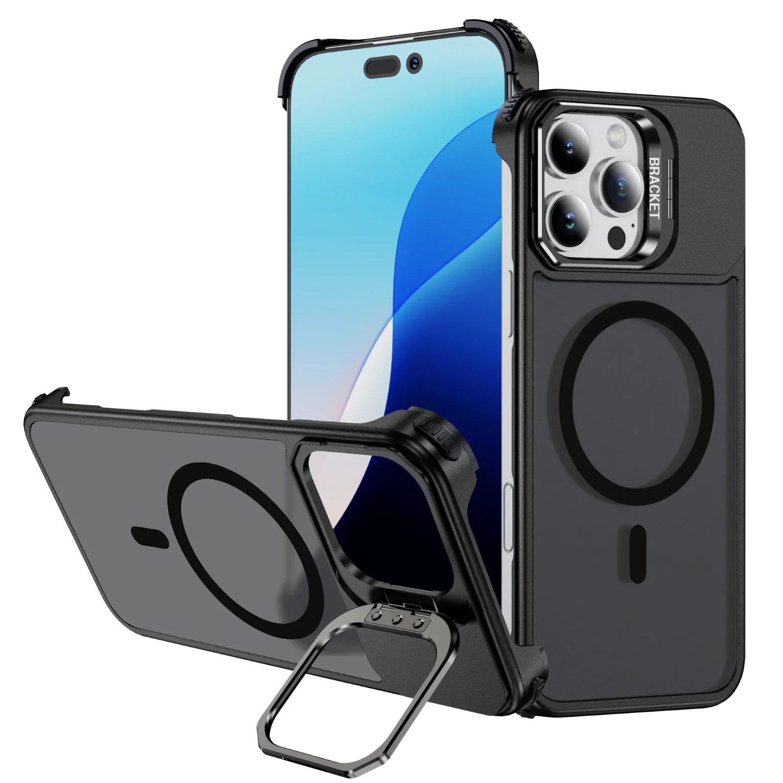 

Frameless Case For iPhone 12 13 14 15 Plus 16 Pro Max Magnetic Wireless Charging Frosted Matte Metal Lens Bracket Phone Cover