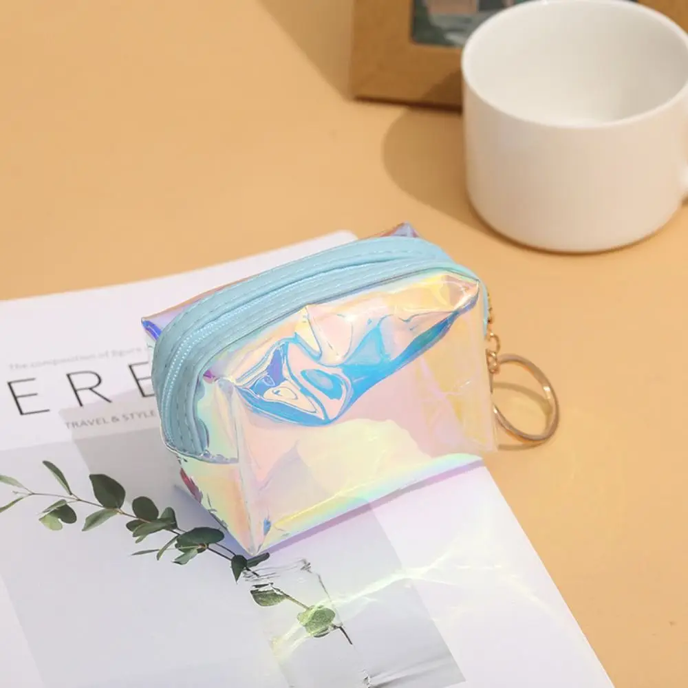 Clear Holographic Mini Coin Purse Zipper Waterproof Mini Keychain Bag Portable Pastel Color Clear Storage Bag Spot Wholesale
