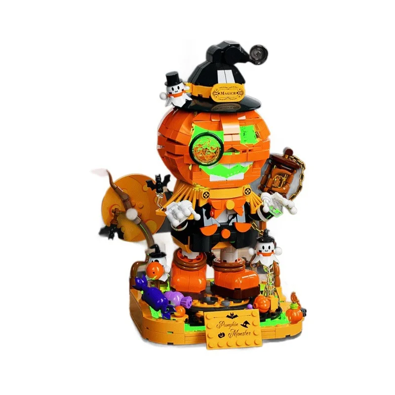 

JAKI Halloween Pumpkin Elf Building Blocks Toy Set, Creative MOC Model with Light and Rotatable, Great Halloween Gift for kids