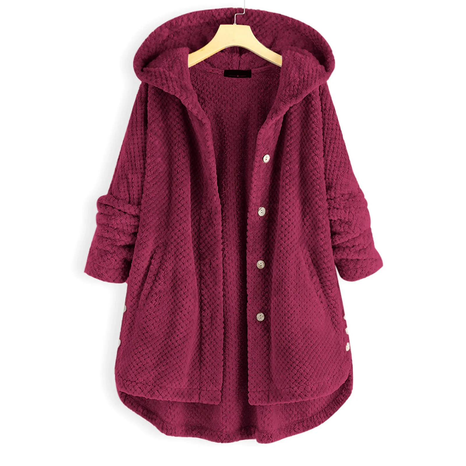 Irregular Vintage Winter Plush Hooded Plush Coat Autumn Loose Long Sleeve Button Fleece Women's Coat Jacket Warm Outwear