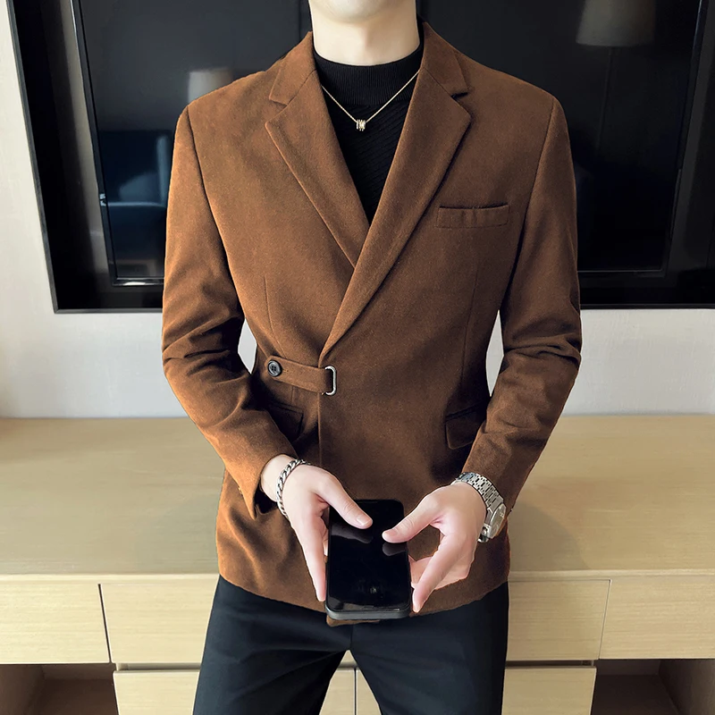 Caramel Colour Men Slim Office Blazer Jacket Fashion Solid Mens Suit Jacket Wedding Dress Coat Casual Business Male Suit Coat