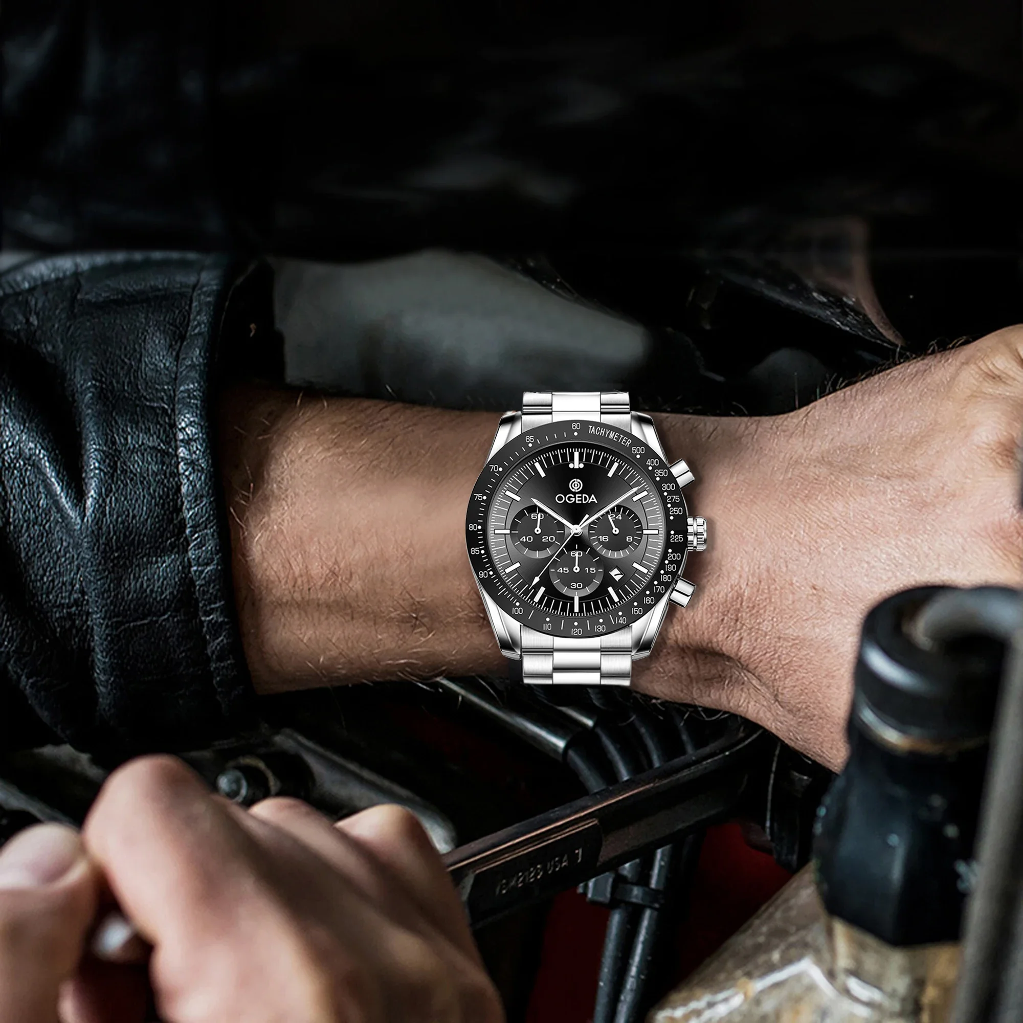 Ogeda 2024 new business men's quartz watch mineral glass alloy waterproof sports 3Bar multifunctional chronograph reloj hombre