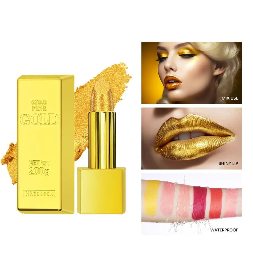 Lápiz labial dorado con purpurina de larga duración, pigmentos Nude hidratantes, brillo de labios de terciopelo, Copa antiadherente, tinte de labios, regalo