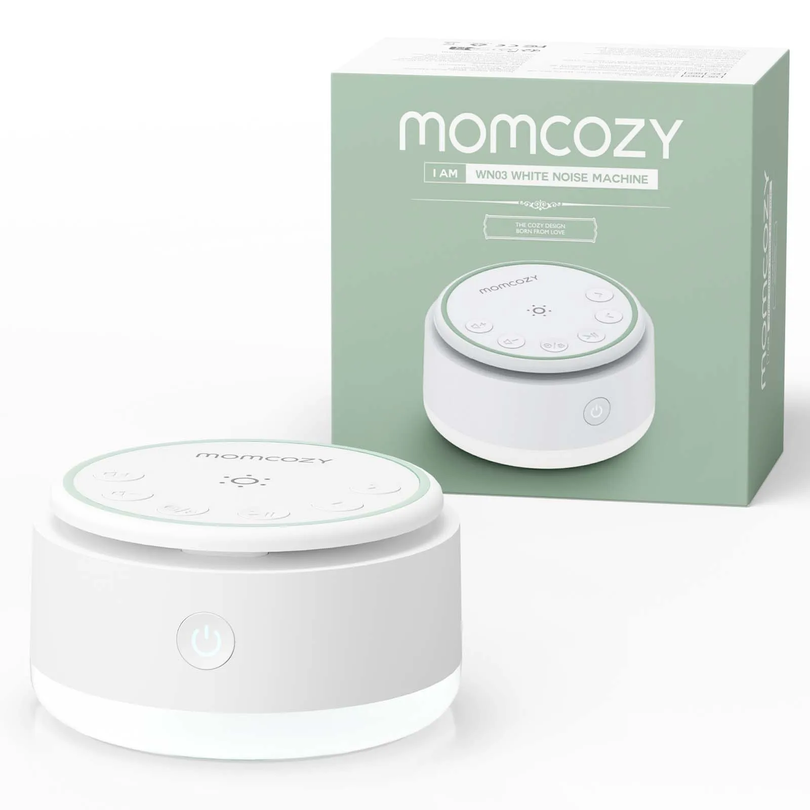 Momcozy geluidsmachine voor baby's, draagbaar oplaadbaar, 20 slaapgeluiden witte ruismachine met kindernachtlampje, reizen