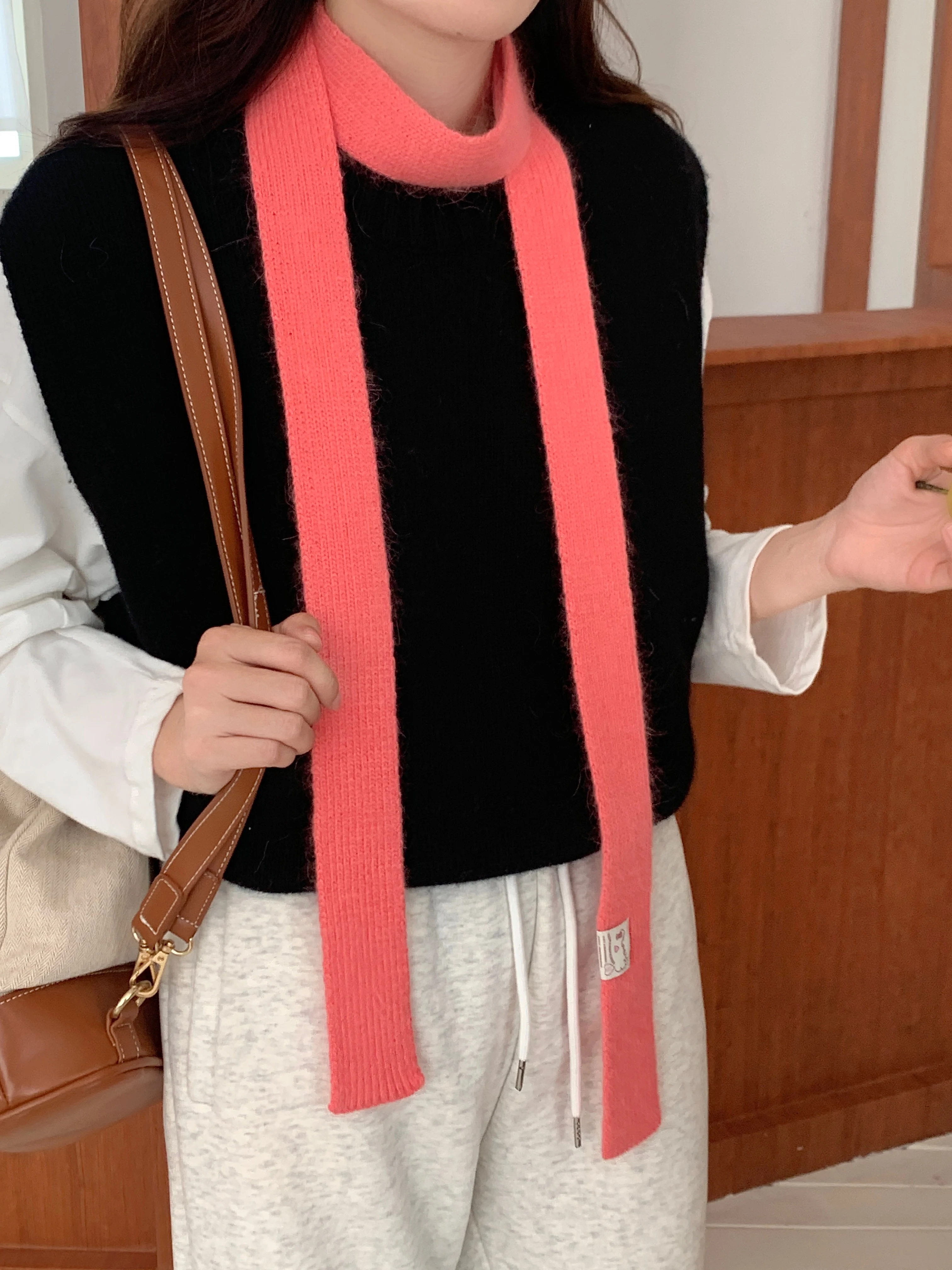 Stylish Autumn Winter Retro Soft Glutinous Thin Scarf Warm Long Korean Style Versatile Narrow Decorative Scarf Fashion