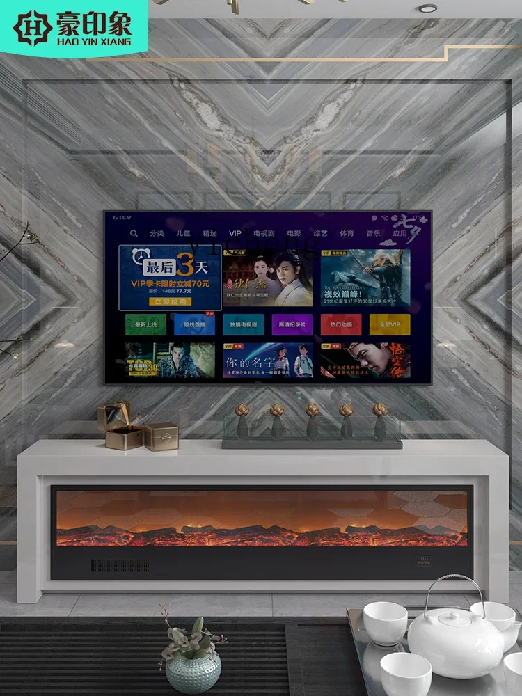 

ZZ Solid Wood TV Cabinet Electric Fireplace Heating Fire Fireplace Deck Fireplace
