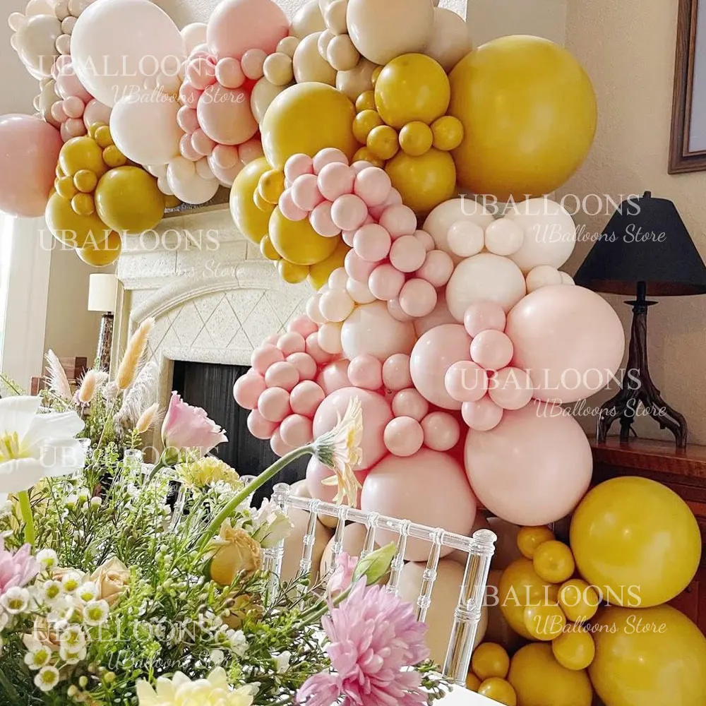 10/30/50Pcs Yellow Balloons Retro Mustard Lemon Maca Pastel Yellow Helium Latex Balloons for Birthday Baby Shower Wedding Decor