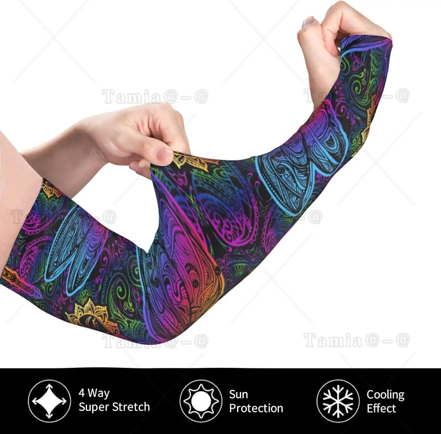 Mangas de braço com estampa de libélula de mandalas indianas, resfriamento, proteção solar UV, esportes, compressão, golfe, basquete, mangas de braço