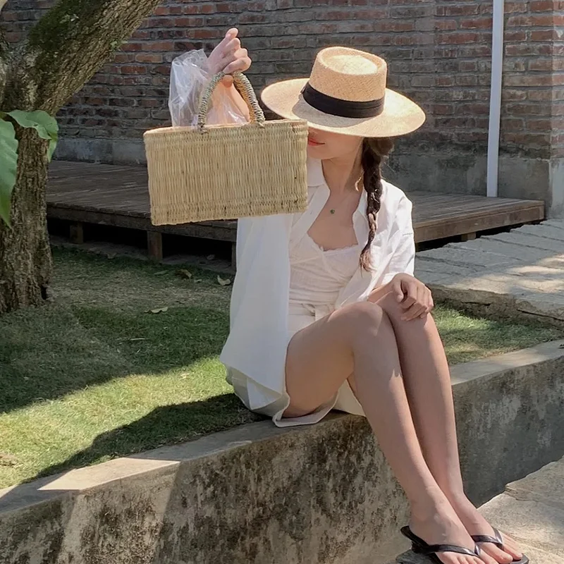 Yeni Bahar Yaz Düz Üst Büyük Saçak Hazine Çim Moda güneş şapkası Açık Seyahat Güneş Koruyucu Plaj Düz Üst Çim Şapka Toptan
