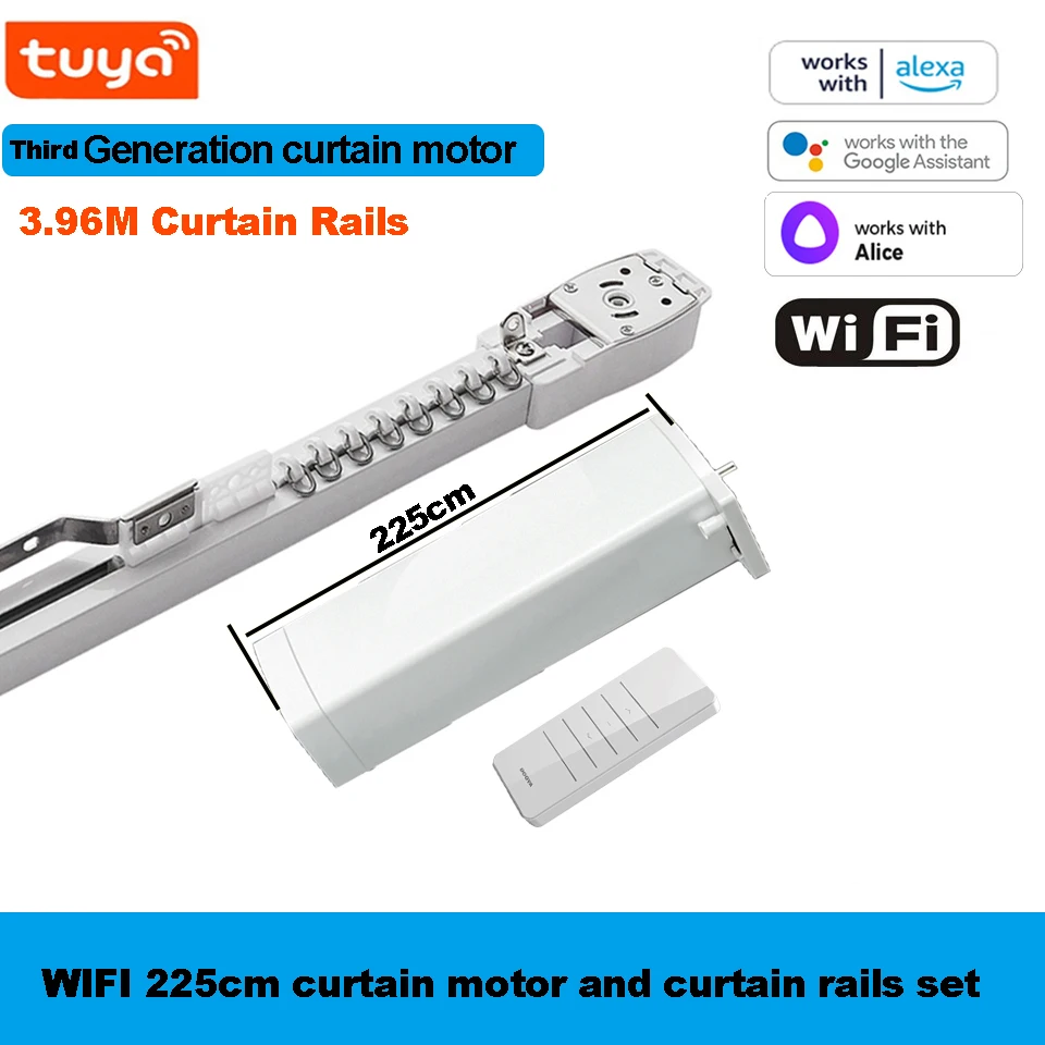 

Motorized 3.96M curtian rail Tuya WIFI 225cm newest Shorter Electric Smart Curtain Motor Cornice support Alexa Google home