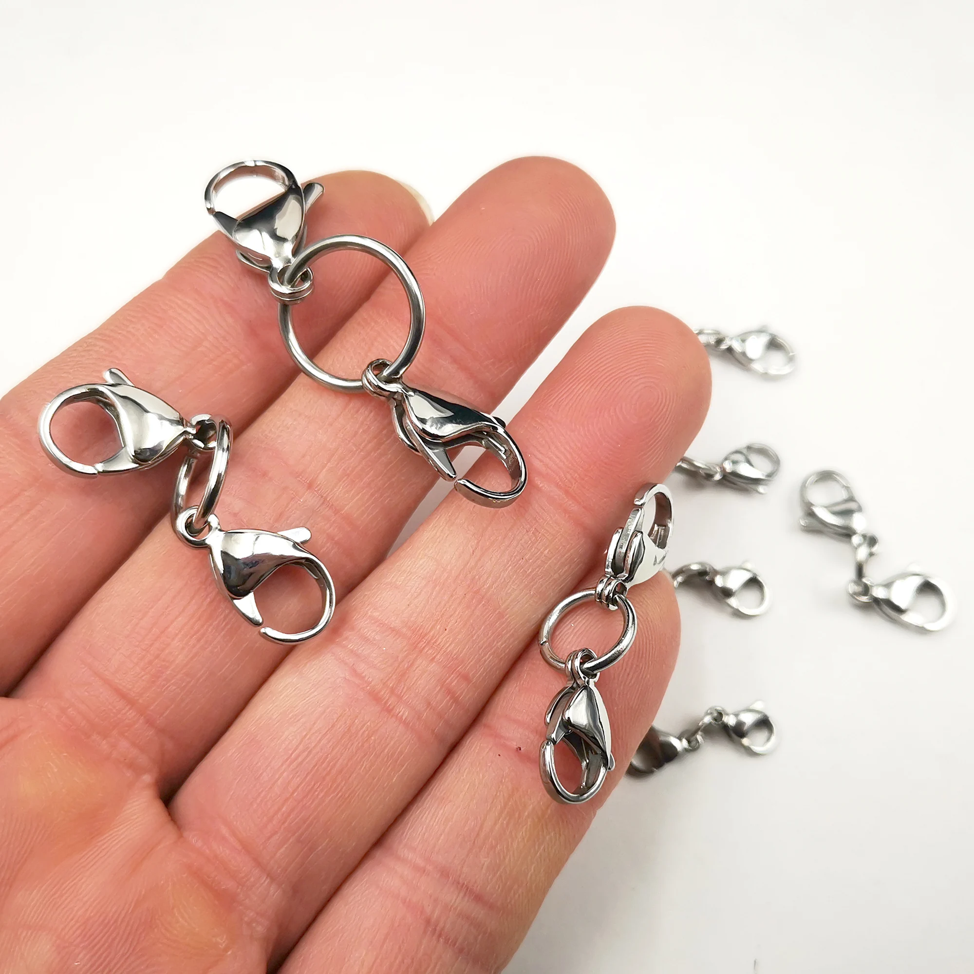 10sets (set of  2pcs lobster +1pcs jump ring) Stainless Steel 9mm-19mm Claw Connector Double Lobster Clasp Jewelry Extender