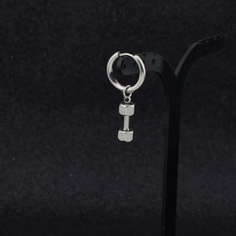 الدمبل هوب أقراط للرجال النساء الفضة الفولاذ المقاوم للصدأ Kpop العصرية الشرير القوطي الحديد استرخى أقراط لهدايا صديقها #6