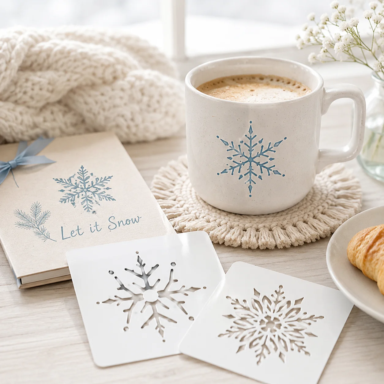 16Pcs Snowflake Stencils Reusable PET Christmas DIY Painting Templates for Gift Wrap Cup Wood Fabric Glass Wall Holiday Crafts