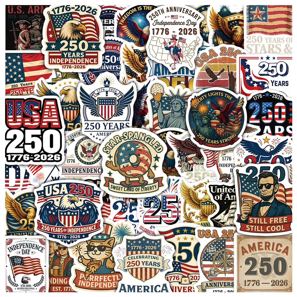 

50PCS The 250th Anniversary of The United States Cartoon Stickers Decoration Laptop Phone Guitar Scraphbook Classic Kid Toy Gift